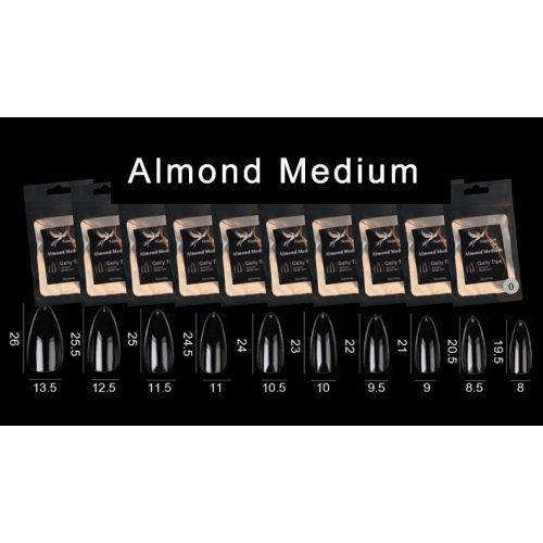 Gel nail tip, M almond - clear - Packaged by size