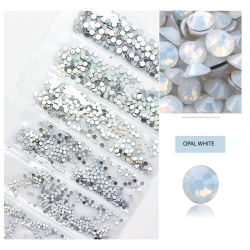 Set of 1680 crystal rhinestones in 6 sizes - Opal white