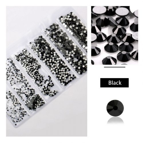 Set of 1680 crystal rhinestones in 6 sizes P08 - Jet/black