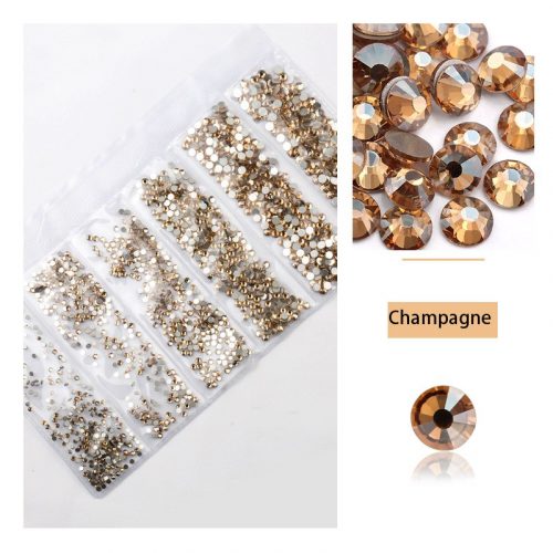 Set of 1680 crystal rhinestones in 6 sizes P20 - Plate champange