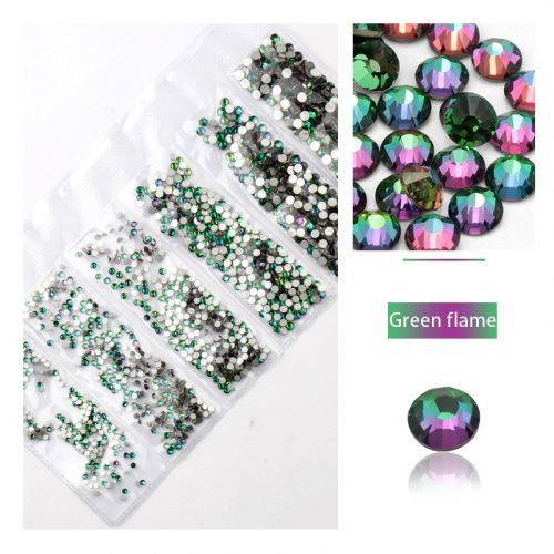 Set of 1680 crystal rhinestones in 6 sizes P31 - Green flame