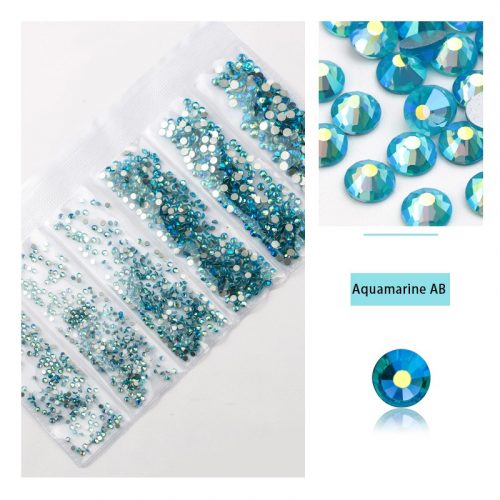 Set of 1680 crystal rhinestones in 6 sizes P33 - Aqumarine AB