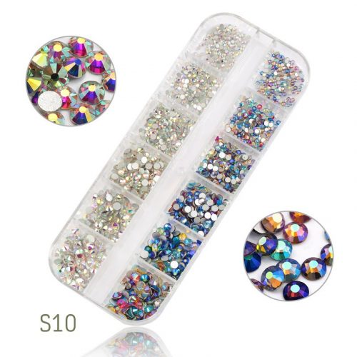 Set of 1440 crystal rhinestones, 2 colours, 6 sizes S10