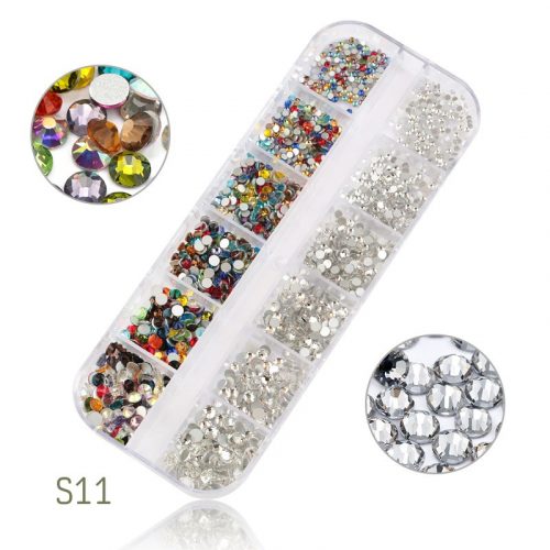 Set of 1440 crystal rhinestones, 2 colours, 6 sizes S11