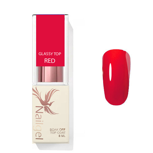 Glassy Top Coat- - RED -Gel 8ml