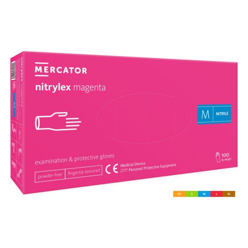 Nitrylex magenta, powder-free nitrile examination gloves in magenta (intense pink) color S